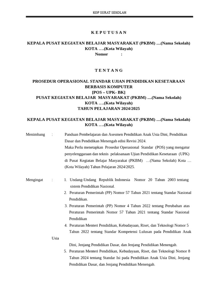 Prosedur Ujian Kesetaraan PKBM 2024/2025 | PDF