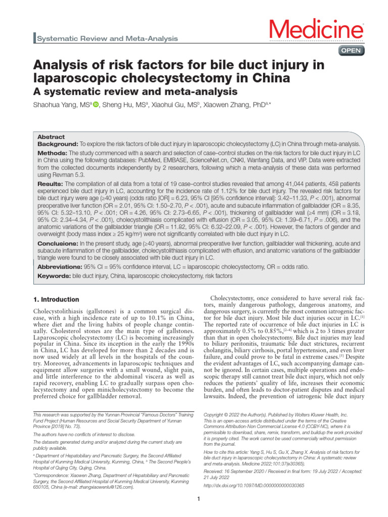 Analysis of Risk Factors For Bile Duct Injury In.104 | PDF | Meta ...