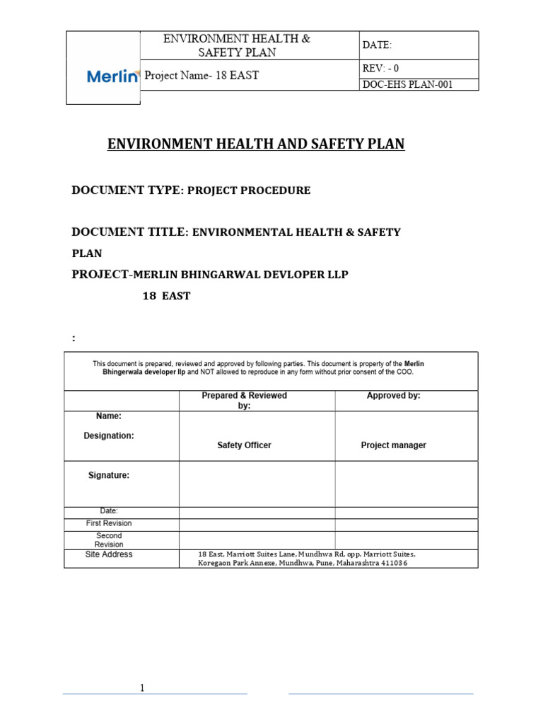 EHS Plan for 18 East Project | PDF | Safety | Occupational Safety And ...