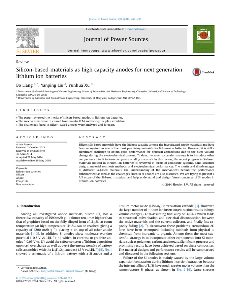 R-Silicon-based Materials As High Capacity Anodes | PDF | Lithium Ion ...