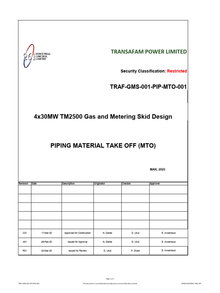 Piping Material Take Off for TM2500 Skid | PDF | Screw | Pipe (Fluid ...