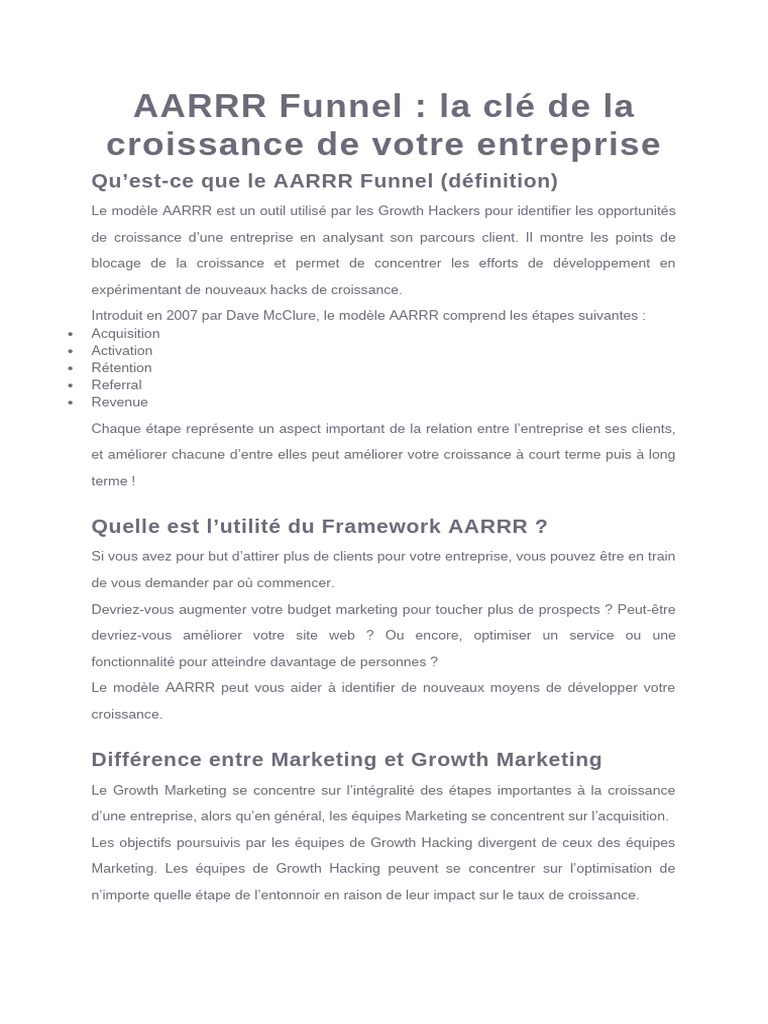 AARRR Funnel : Clé de Croissance Entreprise | PDF | Réseautage social ...