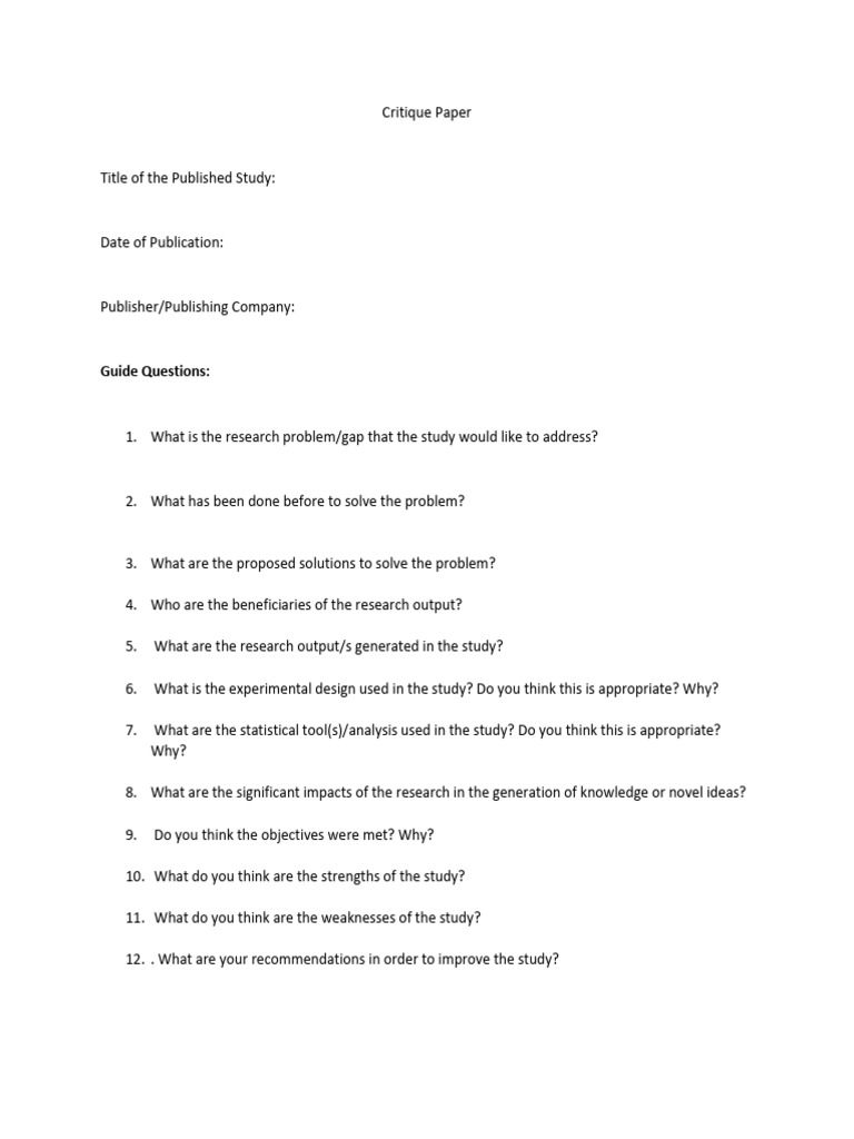 Research Study Critique Guide | PDF