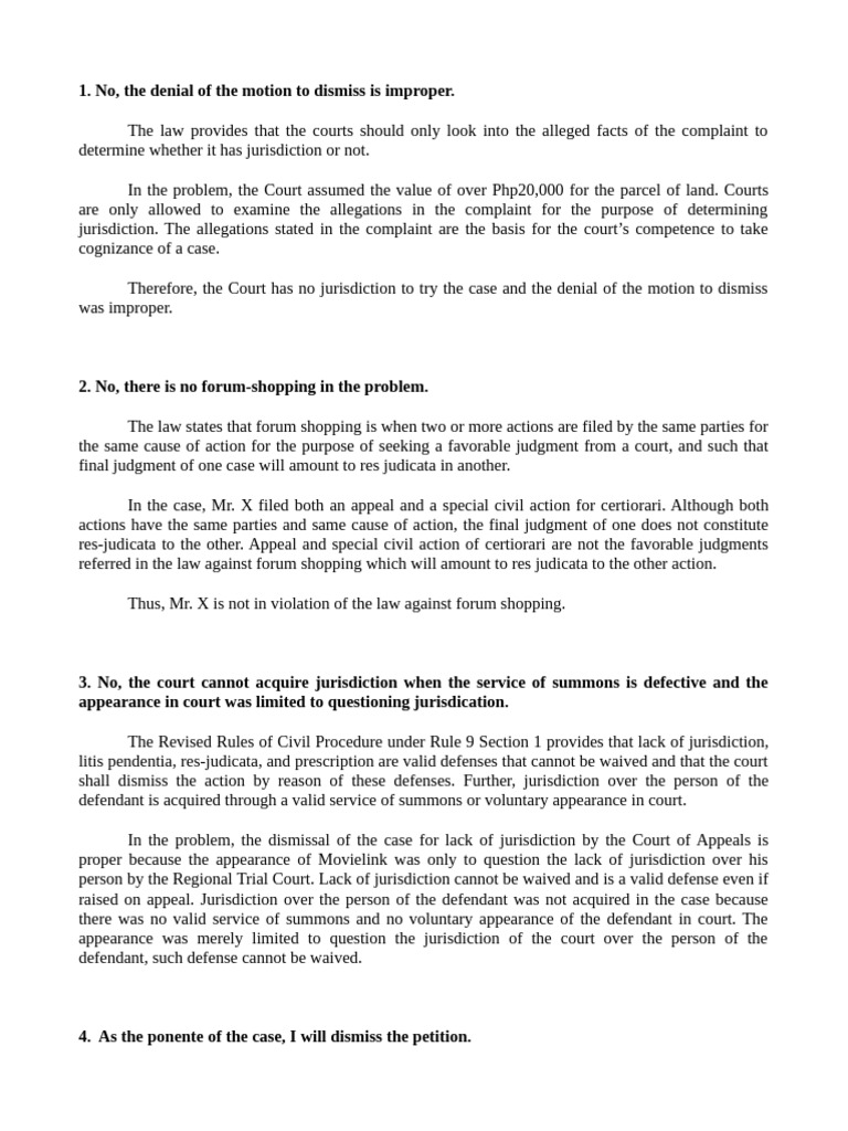 Legal Analysis of Jurisdiction and Procedures | PDF | Res Judicata ...