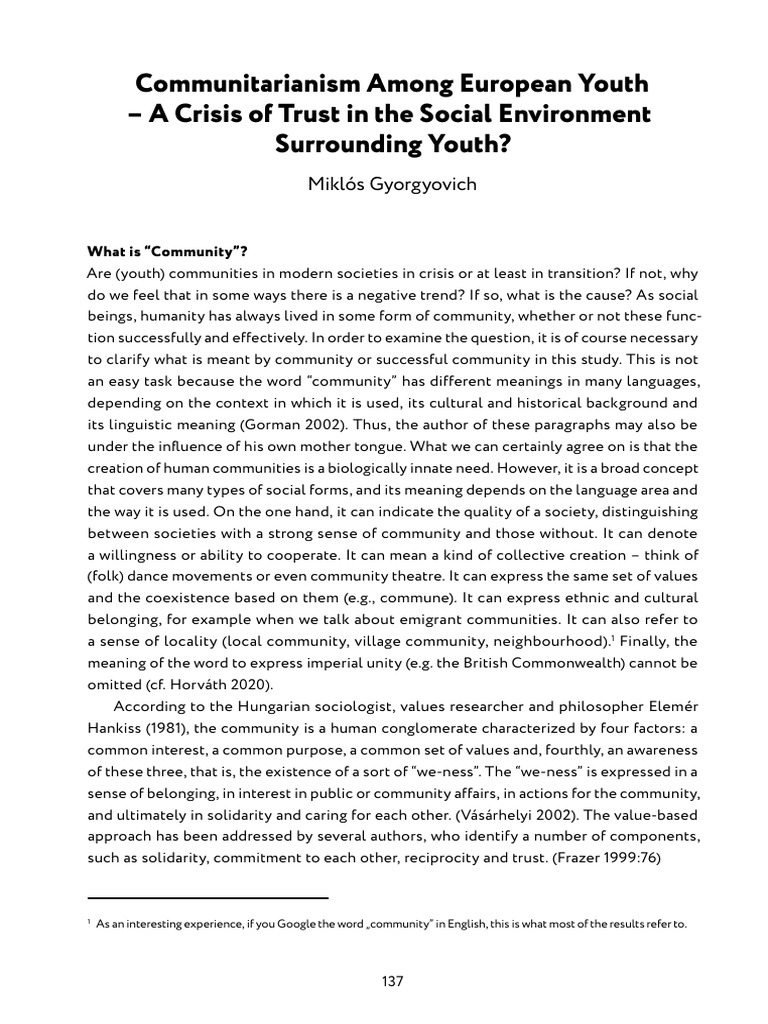 Communitarianism Among European Youth - A Crisis of Trust in The Social ...