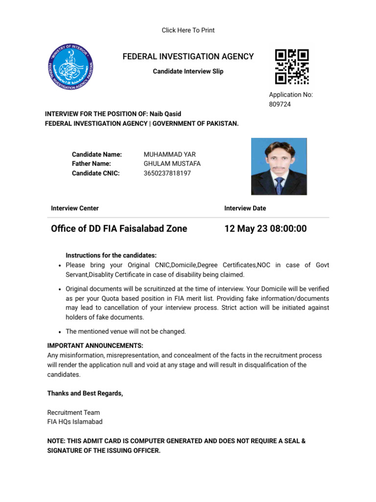 Federal Investigation Agency RECRUITMENT PHASE II | PDF