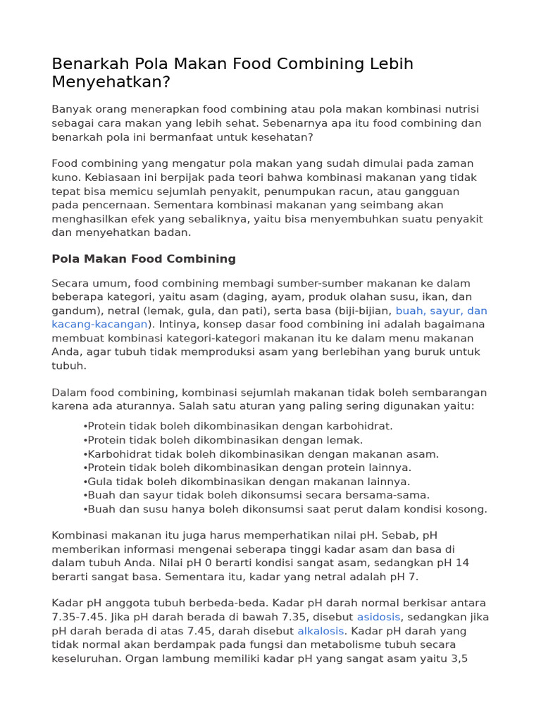 Food Combining - Pola Makan | PDF