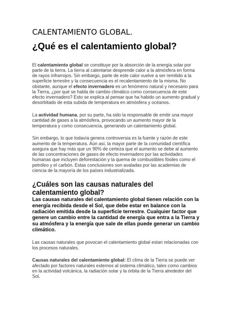 Causas y Consecuencias del Calentamiento Global | PDF | Gases de efecto ...