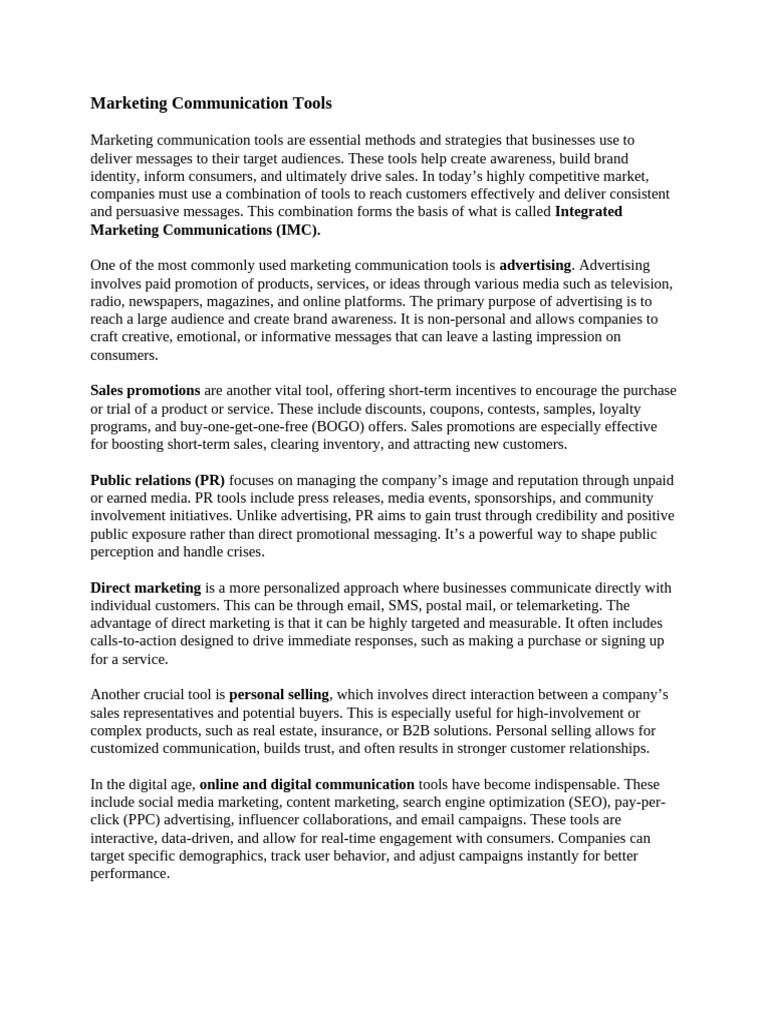 Essential Marketing Communication Tools | PDF | Marketing ...