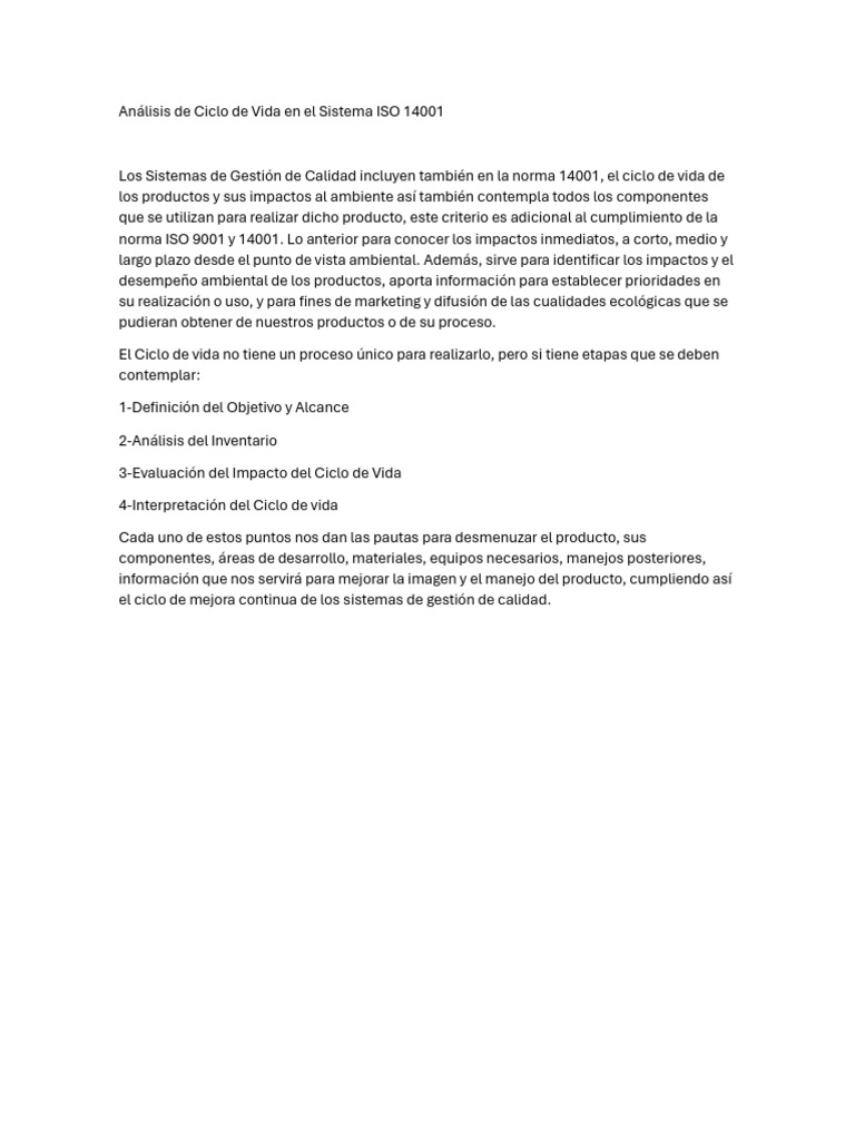 Análisis de Ciclo de Vida ISO 14001 | PDF