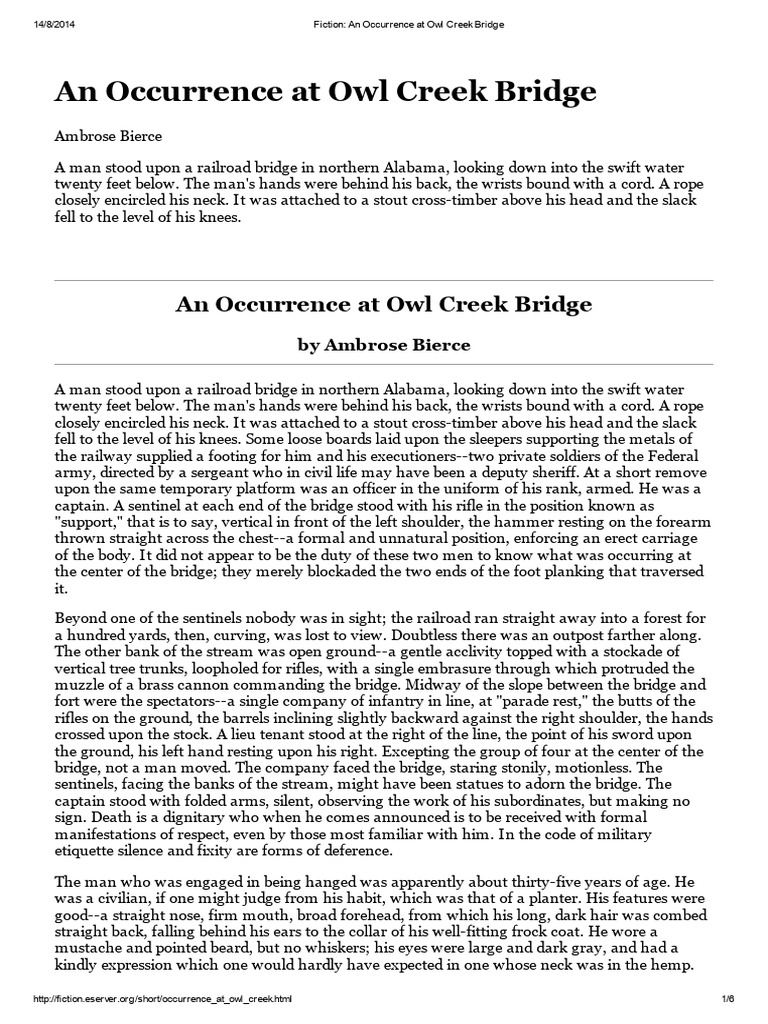 Ambrose Bierce 1842 An Occurrence at Owl Creek Bridge | PDF