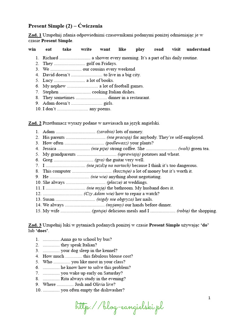 Present Simple 2 Ćwiczenia 1 | PDF | Cuisine | Foods