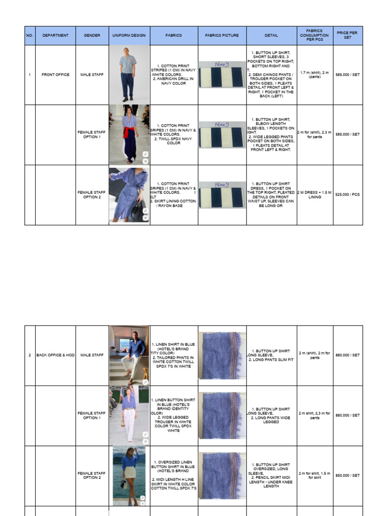 Uniform Design and Pricing Overview | PDF | Trousers | Shirt