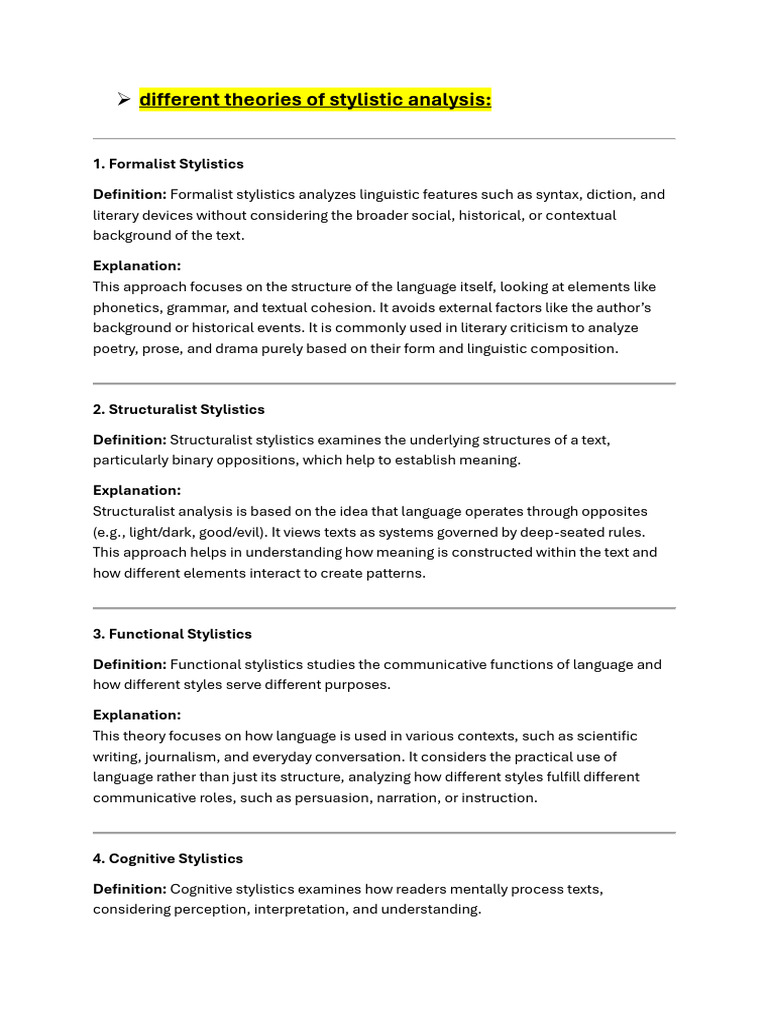 Theories and Methods of Stylistic Analysis | PDF | Linguistics | Semantics
