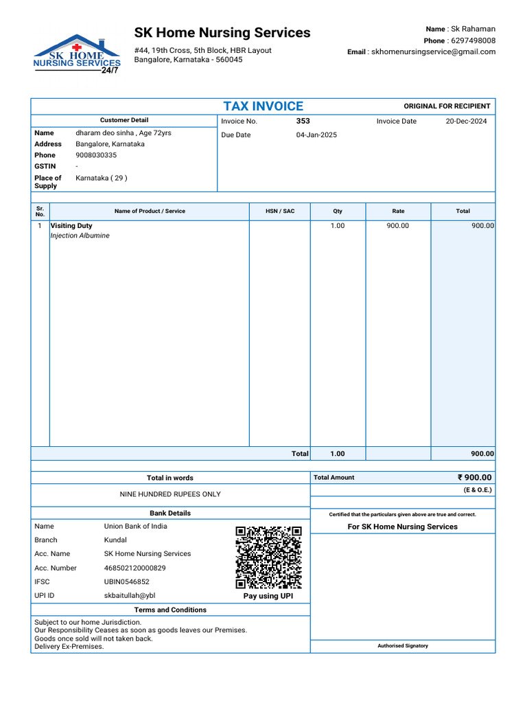 Invoice 353 Dharam Deo Sinha Age 72yrs Dharam Deo Sinha 02-32-23 | PDF