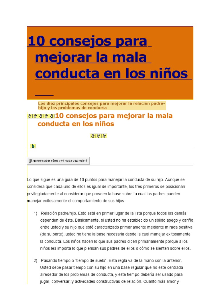10 Consejos para Mejorar La Mala Conducta en Los Niños | PDF | Teoría ...