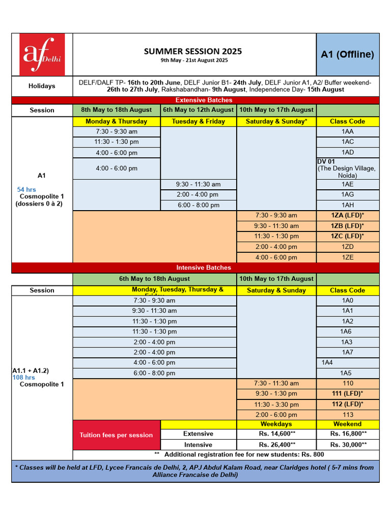 Summer Session 2025 A1 Language Courses | PDF | Workweek And Weekend ...