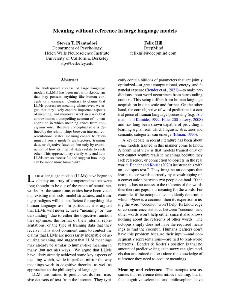 Meaning Without Reference in Large Language Models | PDF | Concept ...