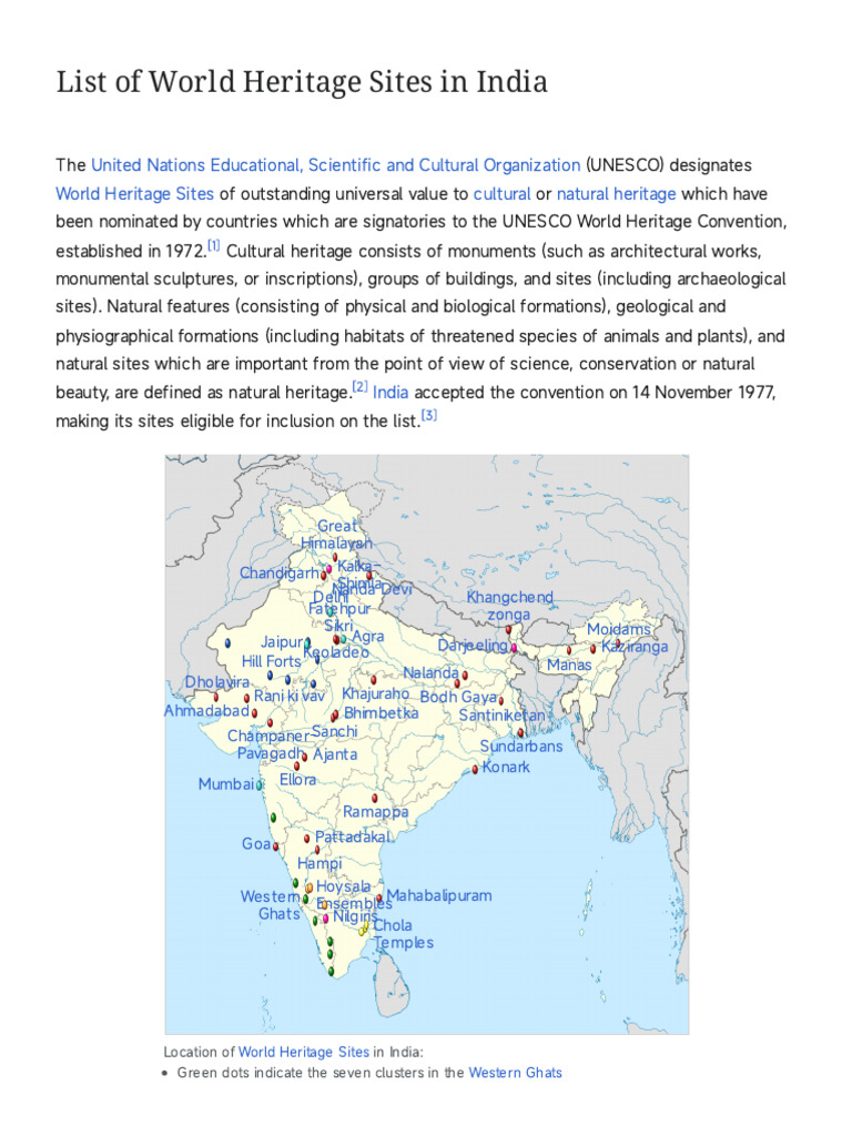 UNESCO World Heritage Sites in India | PDF