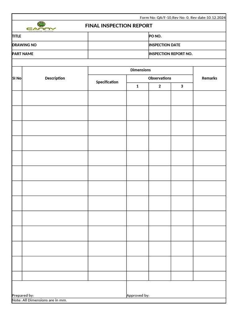 Final Inspection Report Template | PDF