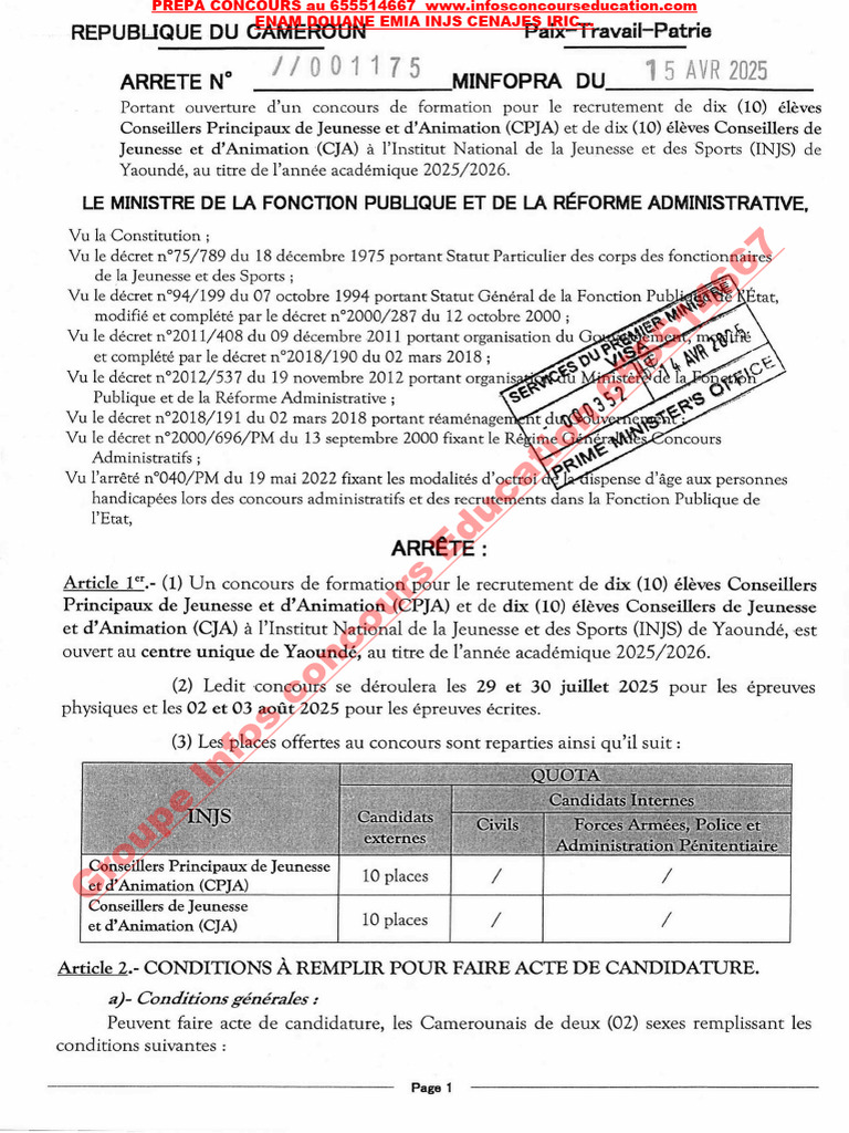 Concours INJS 2025 : Détails et Conditions | PDF | Certificat de naissance