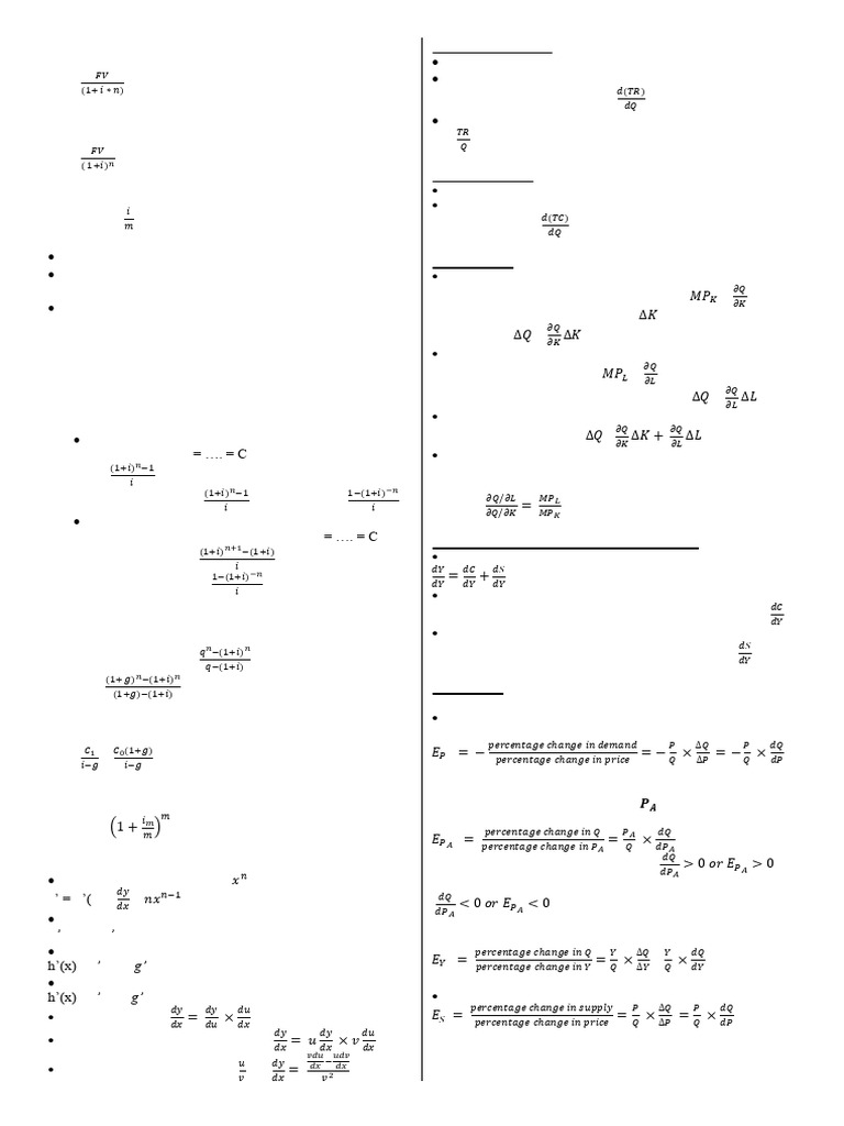 Financial Formulas and Concepts Guide | PDF | Elasticity (Economics ...