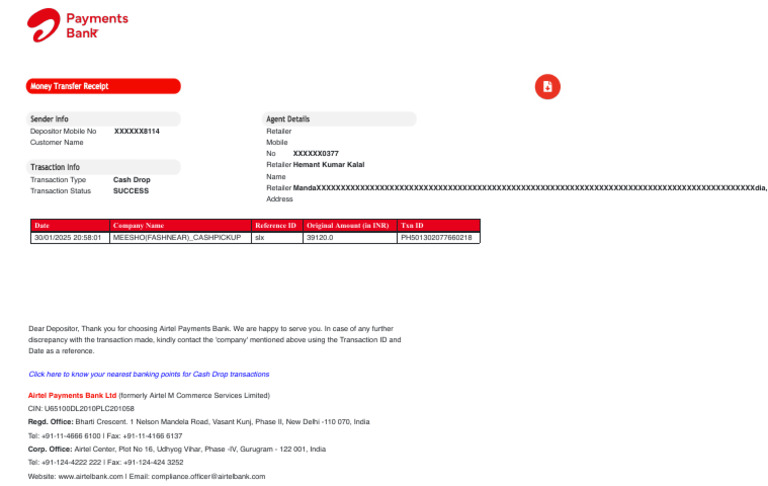 Successful Cash Drop Transaction Details | PDF