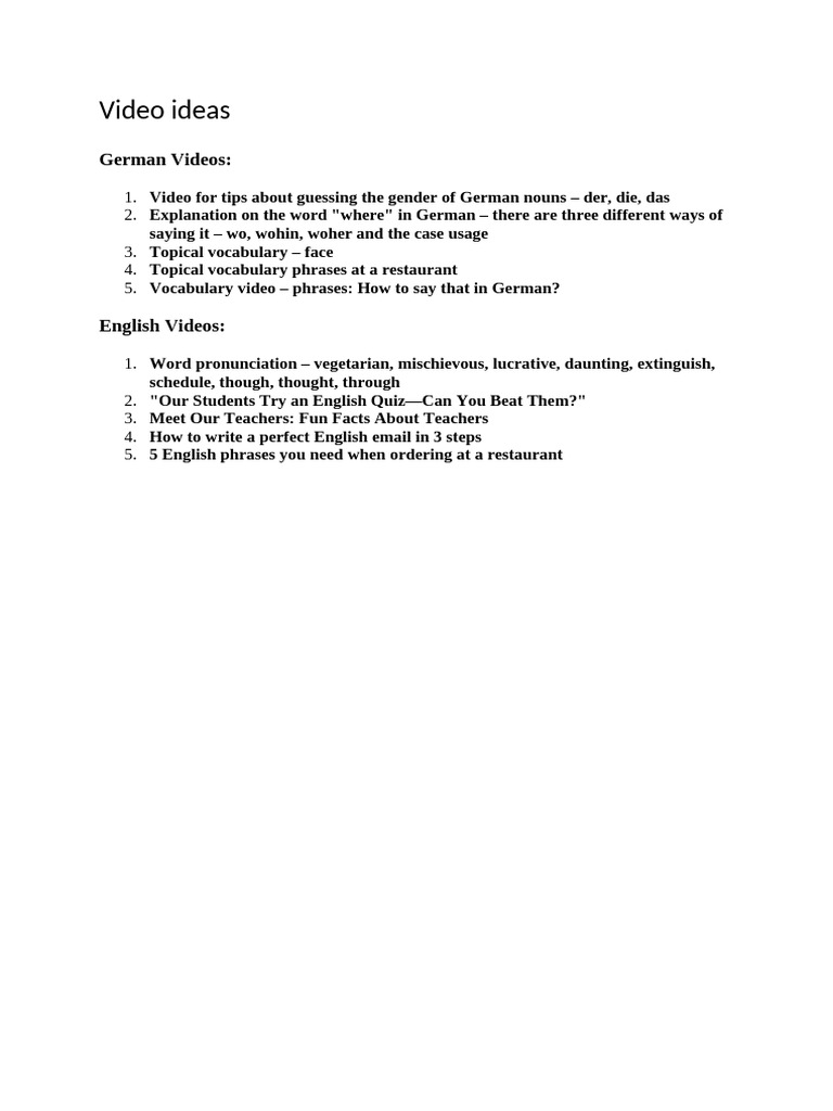 Engaging Language Learning Video Ideas | PDF