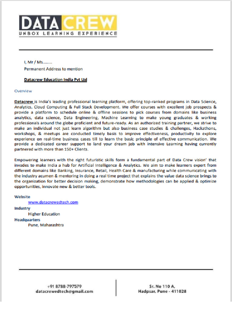 Acknowledgement For Datacrew | PDF