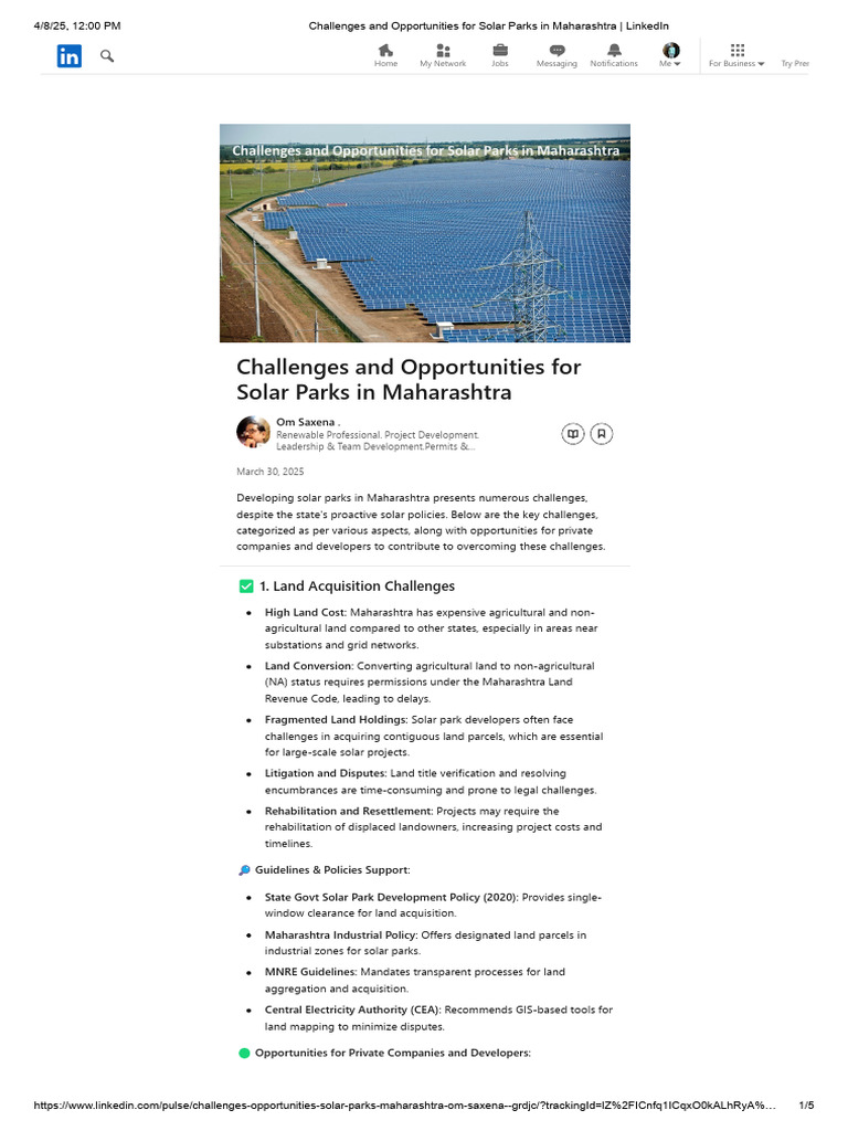 Solar Park Challenges in Maharashtra | PDF | Electrical Grid | Electric ...