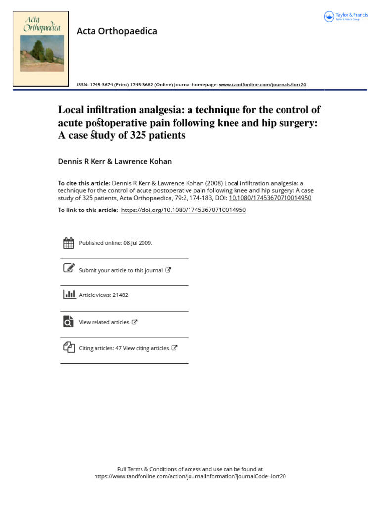 Local Infiltration Analgesia for Postoperative Pain | PDF | Surgery ...