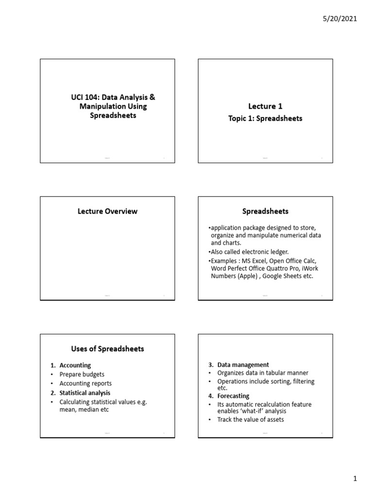 UCI 104 Lecture 1 Notes | PDF | Spreadsheet | Computing