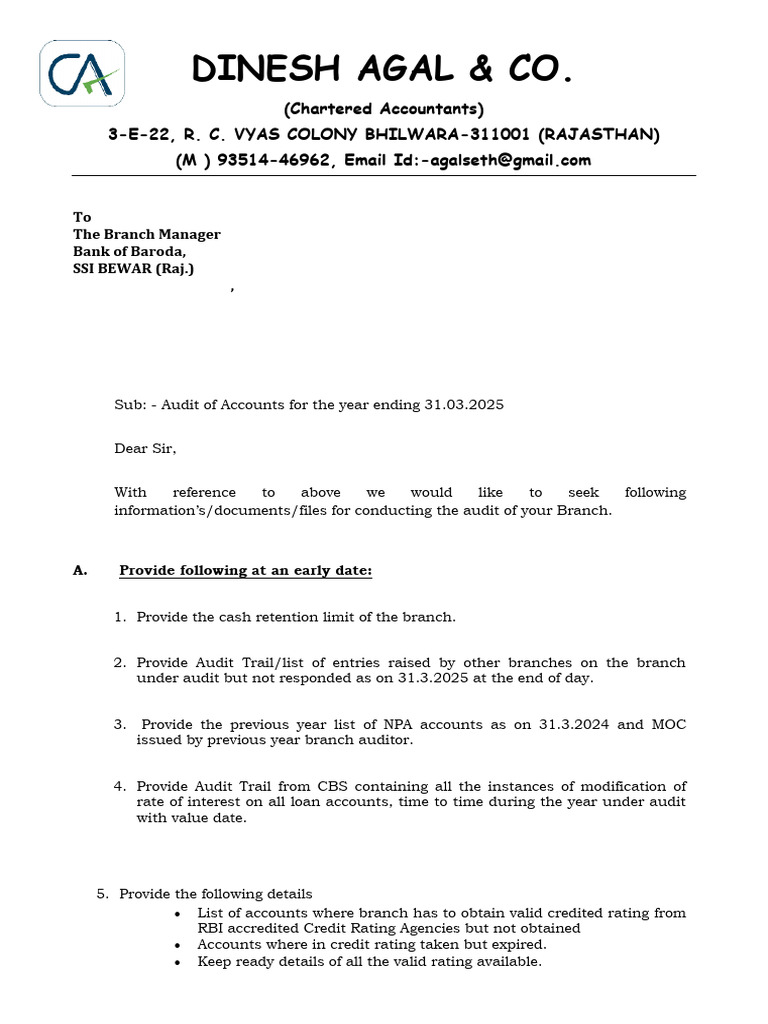 Ssi Bewar Requirement List | PDF | Audit | Banks