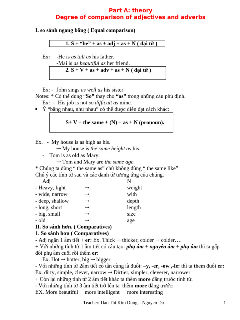 Adjective and Adverb Comparison Guide | PDF