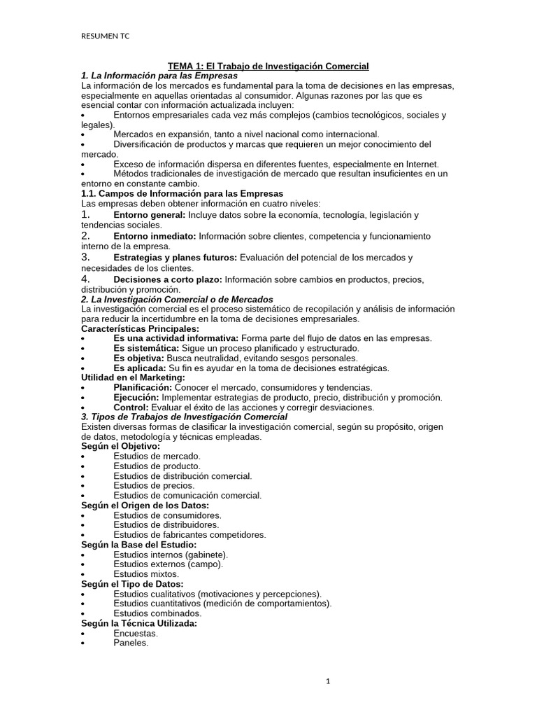 RESUMEN TC | PDF | Investigación de mercado | Cuestionario