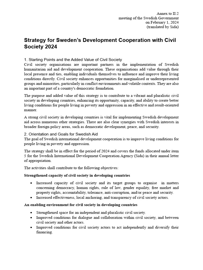 Sweden's 2024 Civil Society Aid Strategy | PDF | Development Aid | Non ...