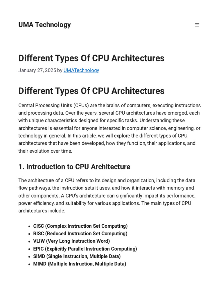 Overview of CPU Architecture Types | PDF | Central Processing Unit ...