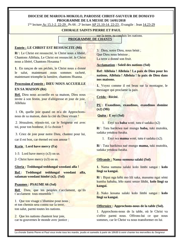 Programme de messe et chants religieux | PDF | Agnus Dei | Contenu de ...