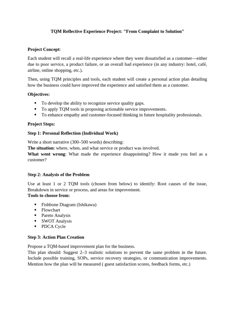 TQM Action Plan for Customer Experience | PDF | Business | Cognition
