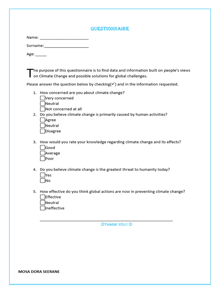 Climate Change Awareness Questionnaire | PDF