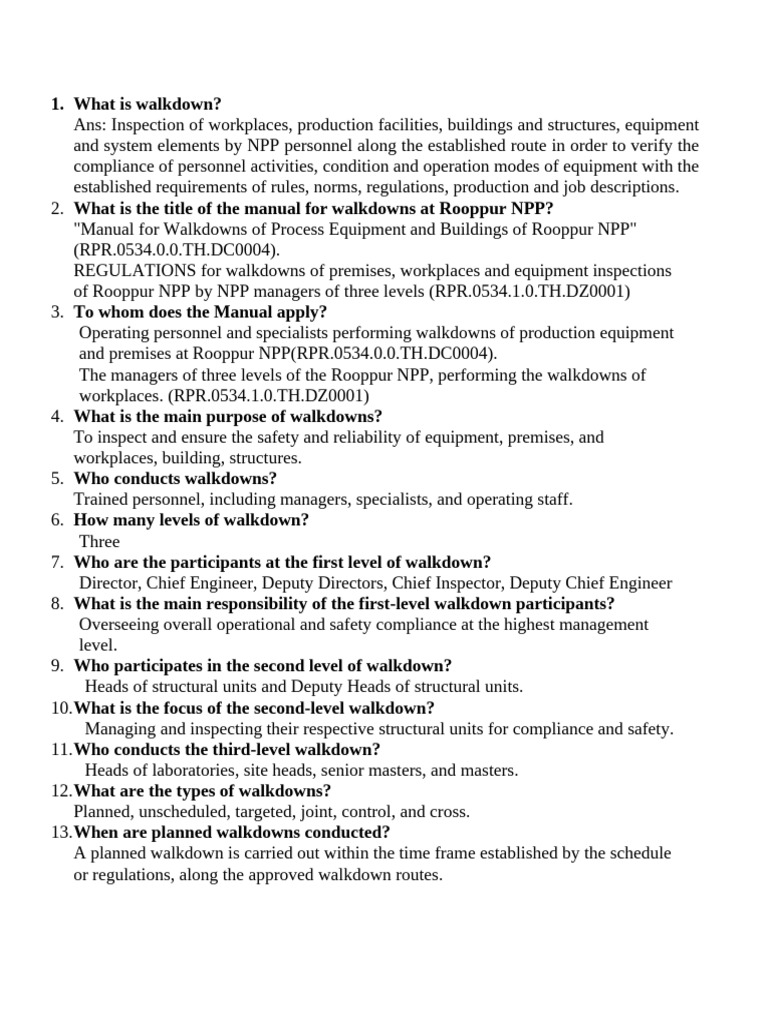 walkdown questonire | PDF | Safety | Business