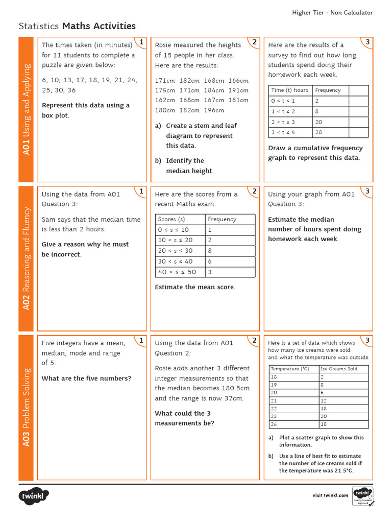 Non-Calculator Statistics Activities | PDF | Applied Mathematics