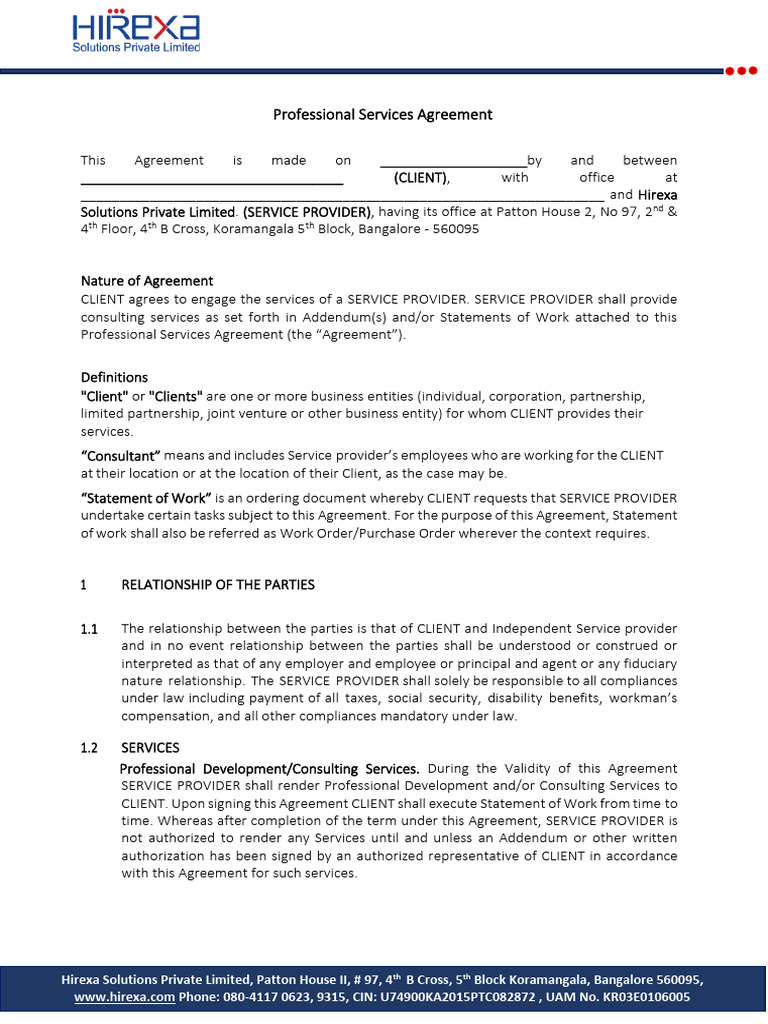 Professional Services Agreement Template | PDF | Indemnity | Damages