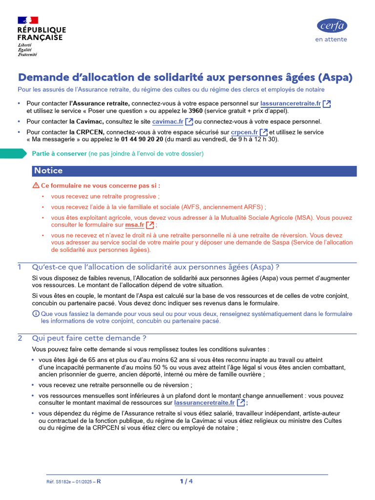 Conditions et demande de l'Aspa | PDF | Retraite | Impôt sur le revenu