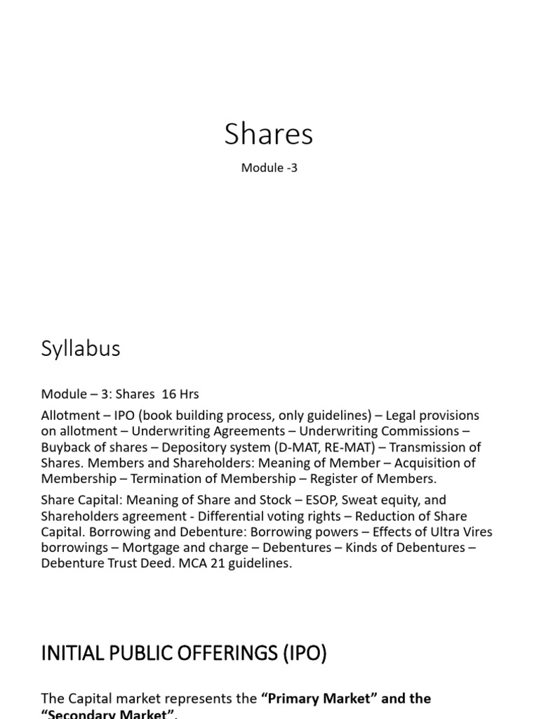 Understanding Shares and IPO Processes | PDF | Share Repurchase ...