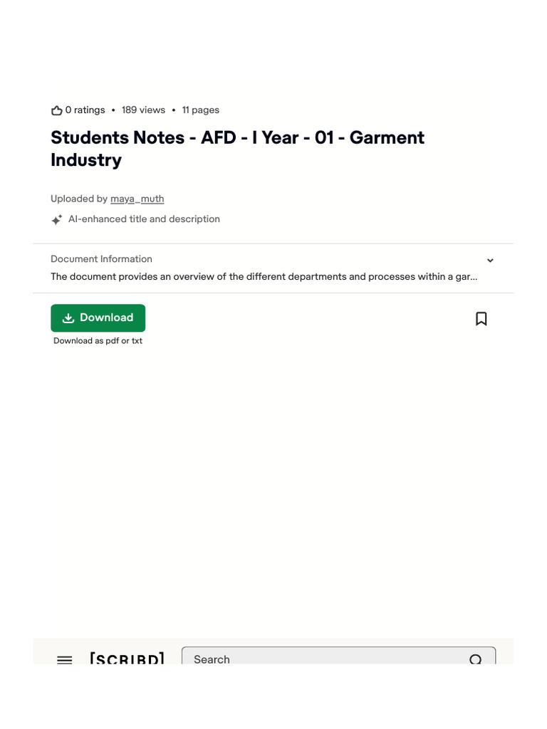 Students Notes - AFD - I Year - 01 - Garment Industry - PDF - Sewing ...
