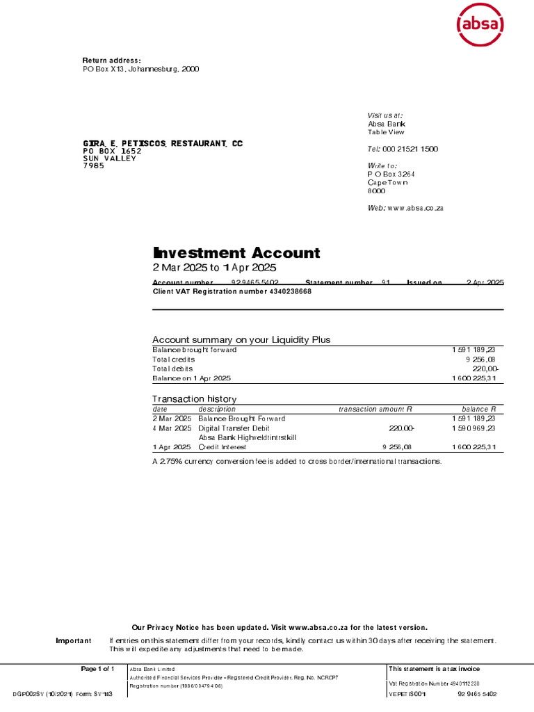 10.INVST ACC Archived STTMNT 02 Mar.24 To 01 Apr.25. | PDF | Debits And ...