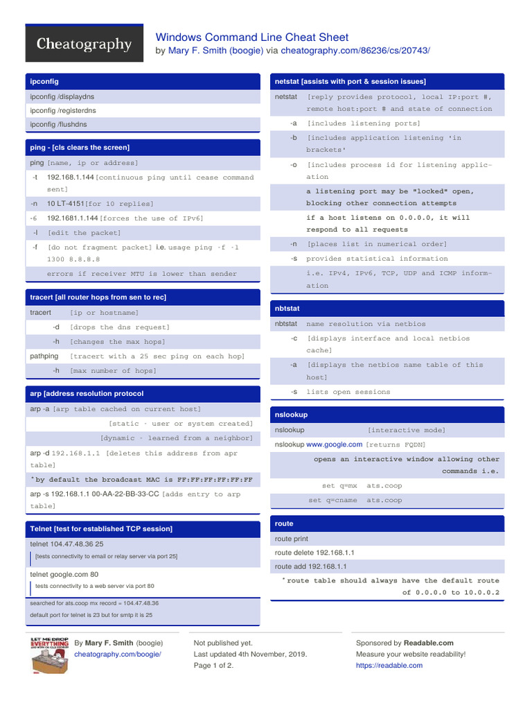 Windows Command Line Cheat Sheet | PDF | Internet Protocols | Port ...