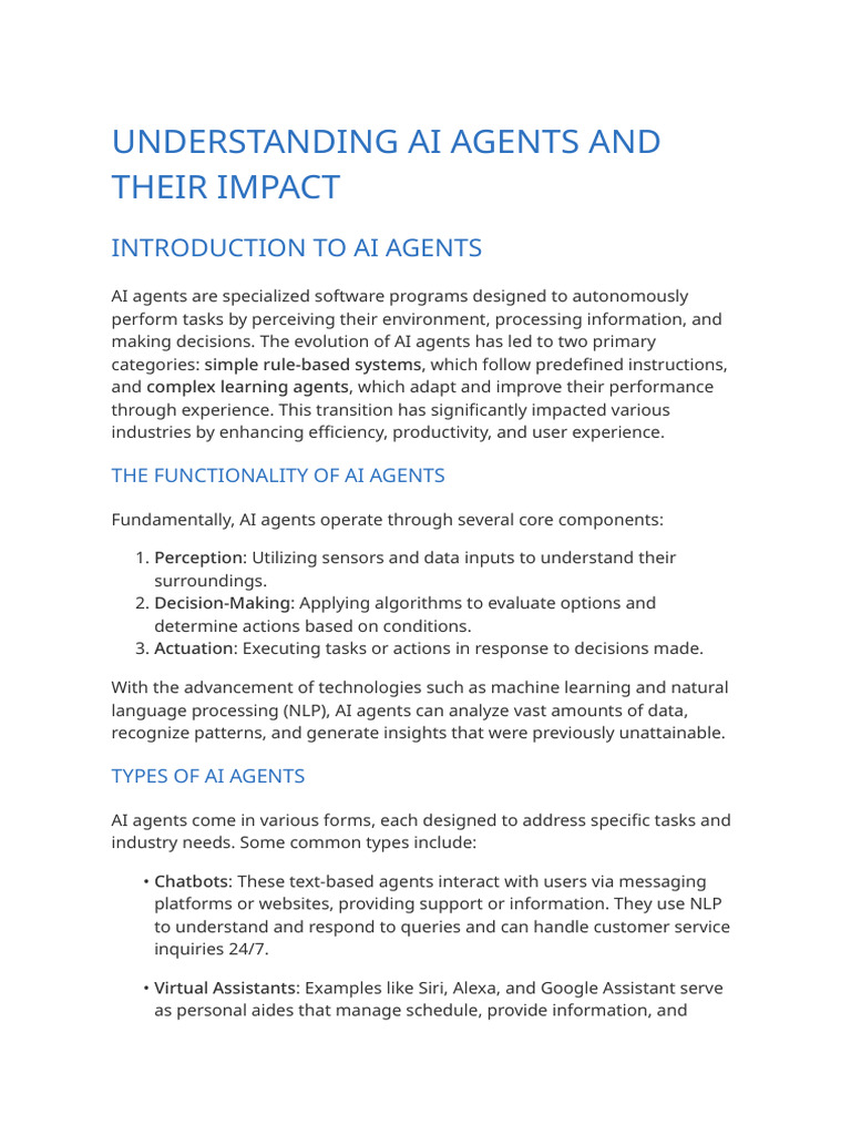 Understanding AI Agents and Their Impact | PDF | Artificial ...