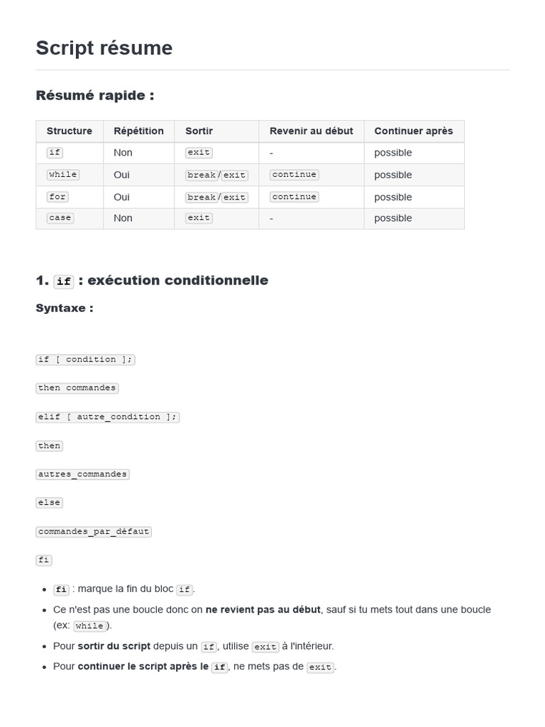 Guide des scripts : structures et commandes | PDF | Structure de ...